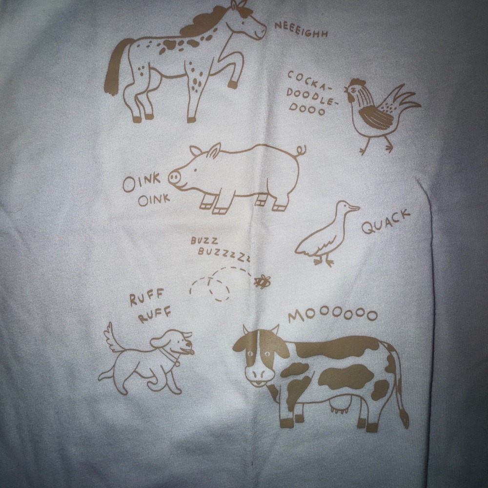 Cat & Jack Graphic Tee Kids 4T NEW Farm Animal Sounds Cream Long Sleeve Shirt